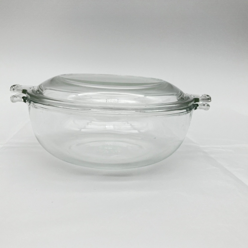 Pyrex Casserole Dish 019 1 Quart Clear Glass Vintage Tab Handle with Lid